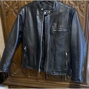 Highway One Leather Motorcycle Jacket Black Solid Zip Band Collar Men's M